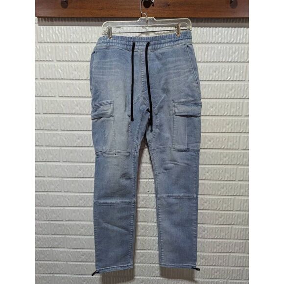 Pacsun Men's Light Blue Solid Mid-Rise Drawstring Waist Cargo Jeans Size M - Picture 1 of 9